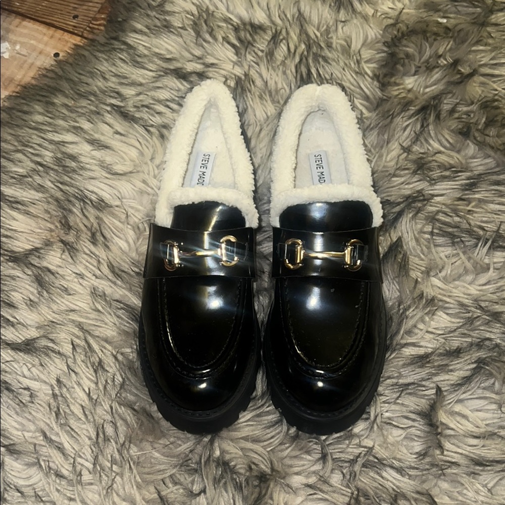 Steve Madden platform Black Loafers with Gold Accents